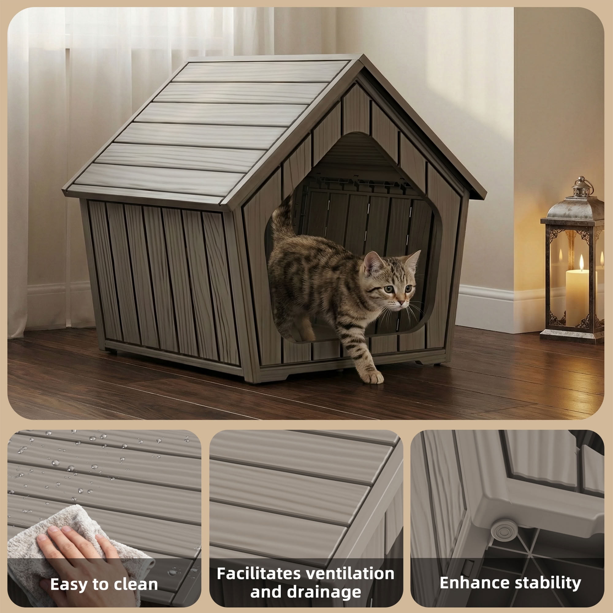 MAYEERTY Small Cute Cat Dog House, Tool-Free Installation Durable Pet House for Outdoor/Indoor