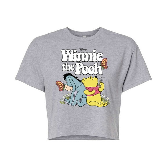 Winnie the Pooh - Pooh the Bear and Eeyore Enjoying Eachother's Company - Juniors Cropped Cotton Blend T-Shirt