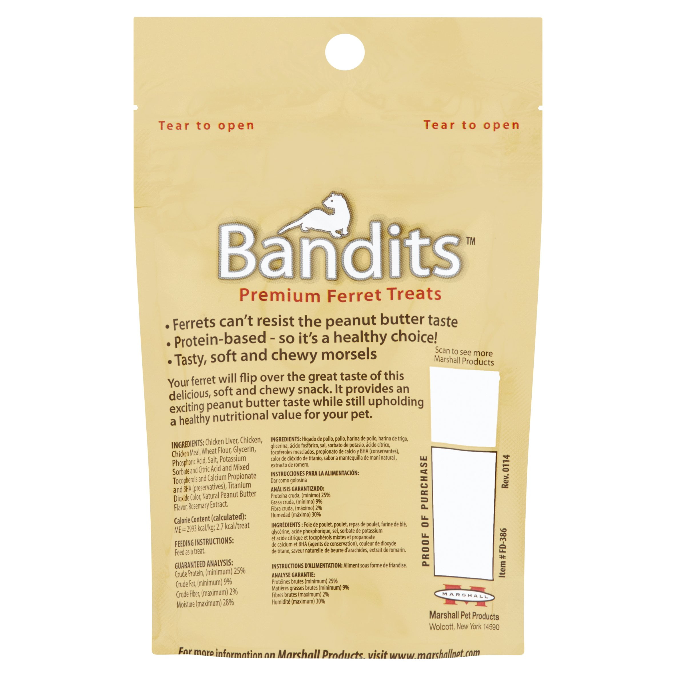 (4 pack) Marshall Bandits Premium Ferret Treats - Peanut Butter Flavor (3 oz)