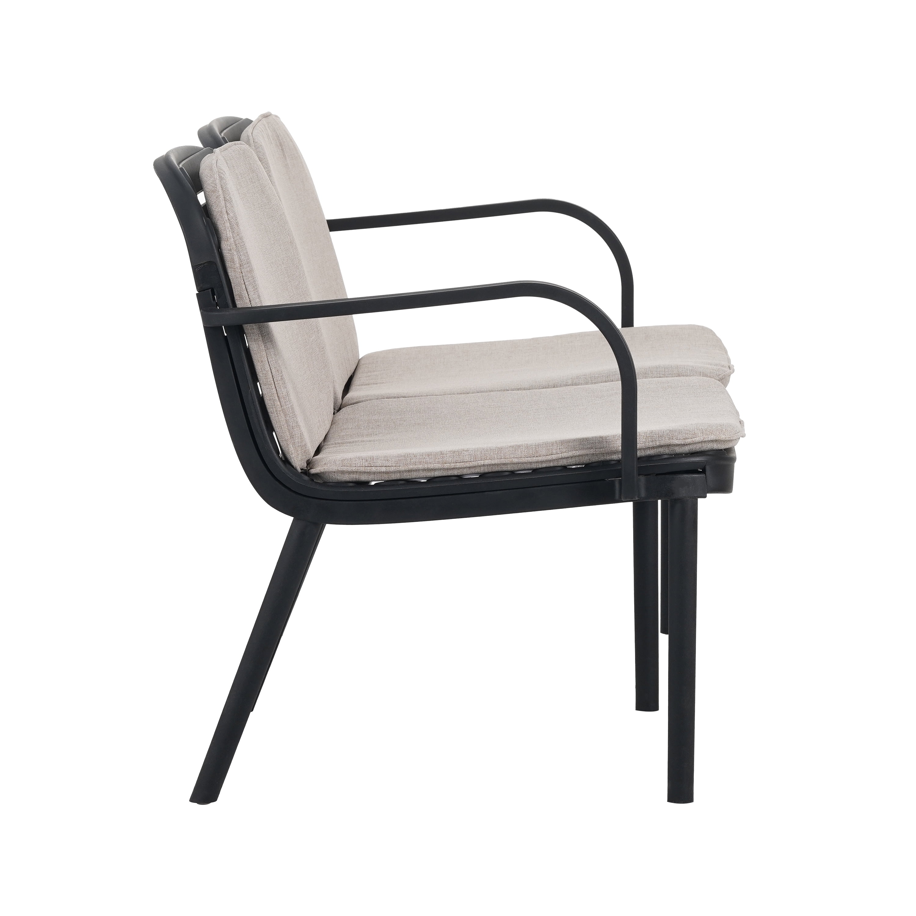 Patio Loveseat, Outdoor PP Sofa with Water-Repellent Fabric Cushion and High-Density Polypropylene Frame, Easy to Clean Design for Garden and Patio, Black Frame with Beige Cushion