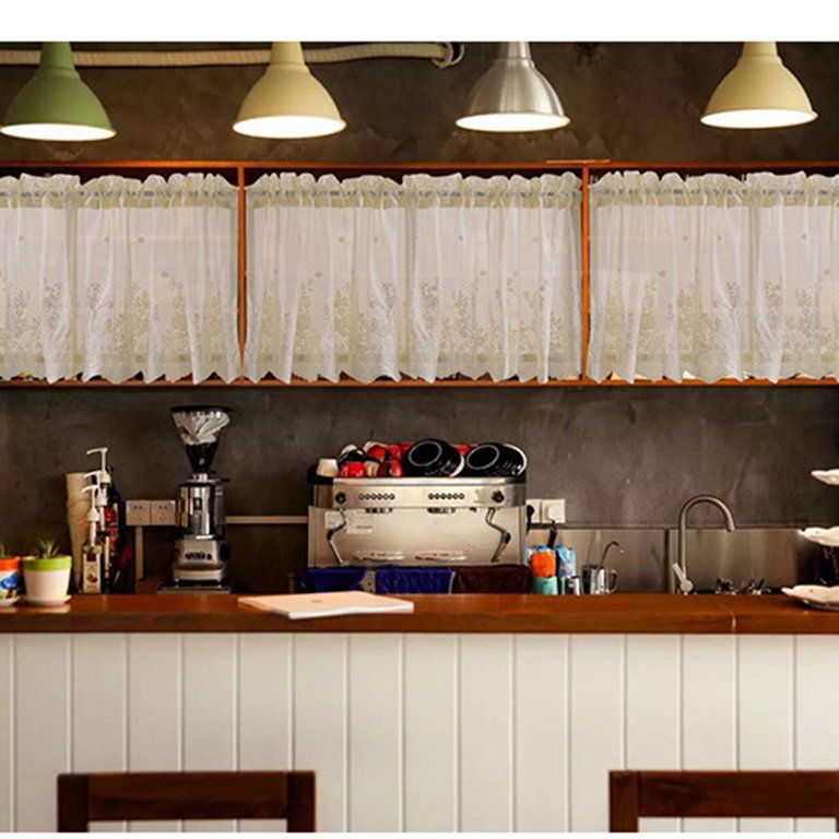 Pleayietoopiatiey Lace Cafe Kitchen Ruffle Window Drape Valance Semi Trasparente Voile Tende Tende Finestre, Blu, 74x61 cm