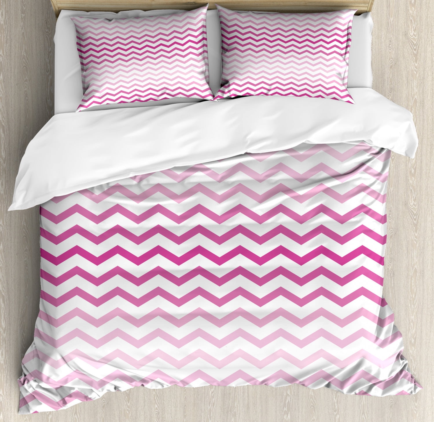 Pale Pink Duvet Cover Set Queen Size, Chevron Zigzag Pattern with