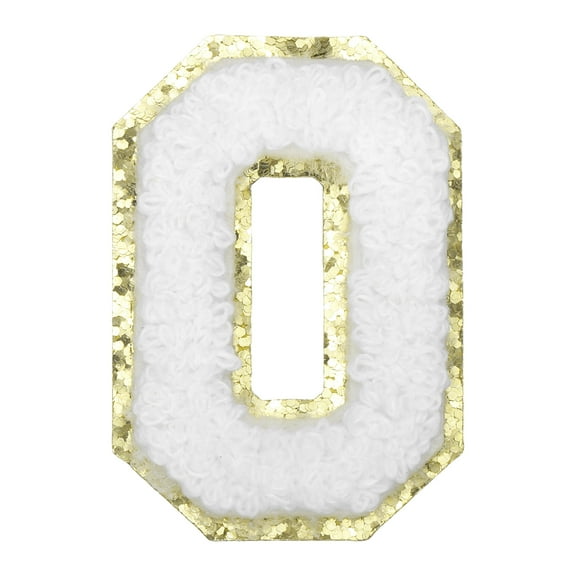Uxcell Chenille Letter Patches Letter O Iron on Patches Decorative Repair Sew on Appliques Glitters Edge White 2.2"
