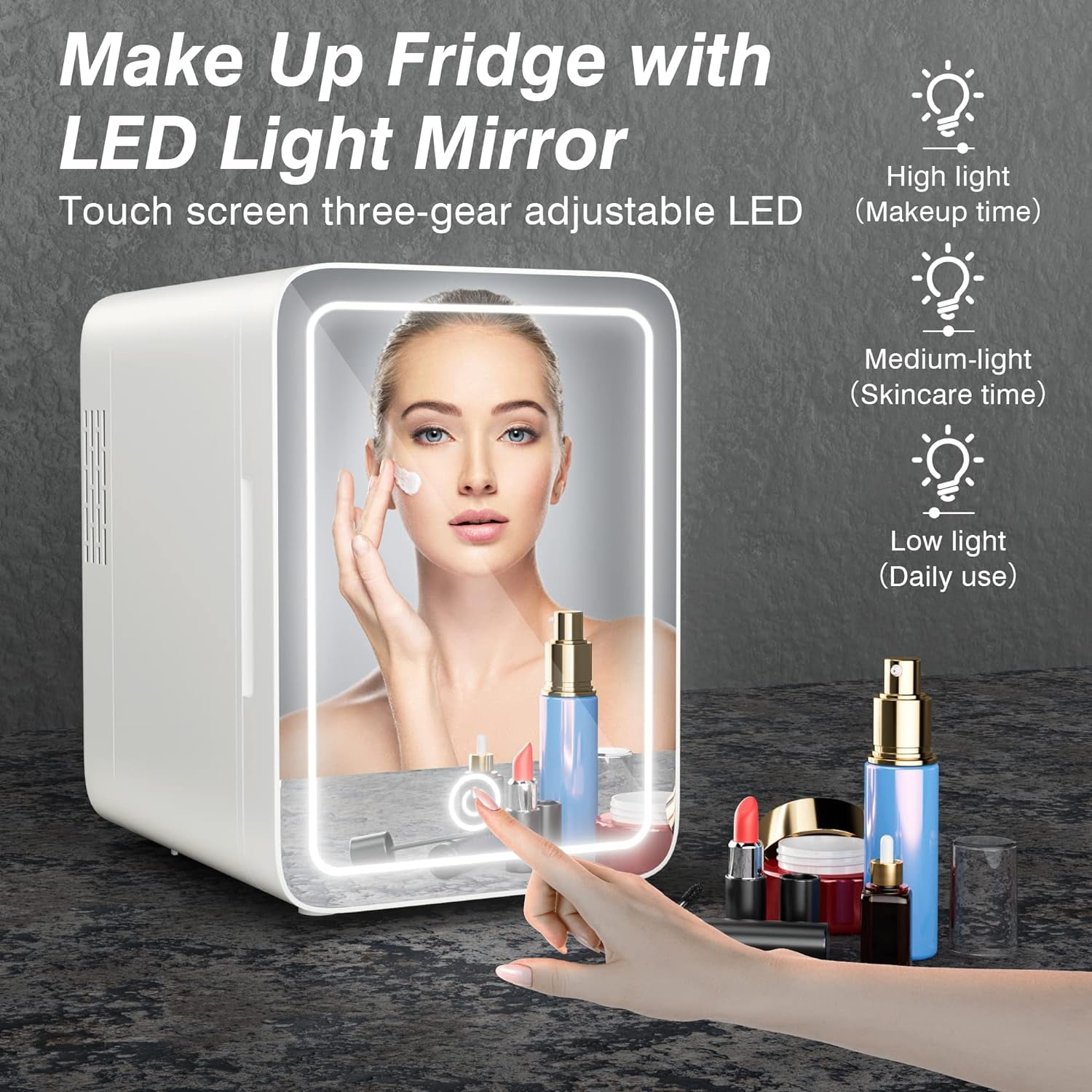 Skincare Fridge With Dimmable LED Light Mirror, 4L Makeup Mini Fridge for Bedroom, Car, Office & Dorm, Cooler & Warmer