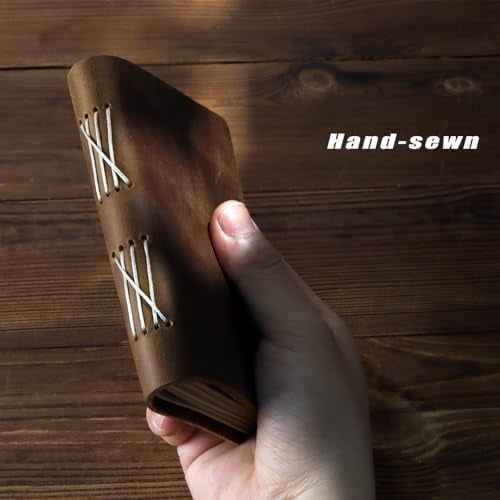 Pocket Notebook with Pen,Genuine Leather Journal Mini Notebook Small Unlined Notepad for Women Men