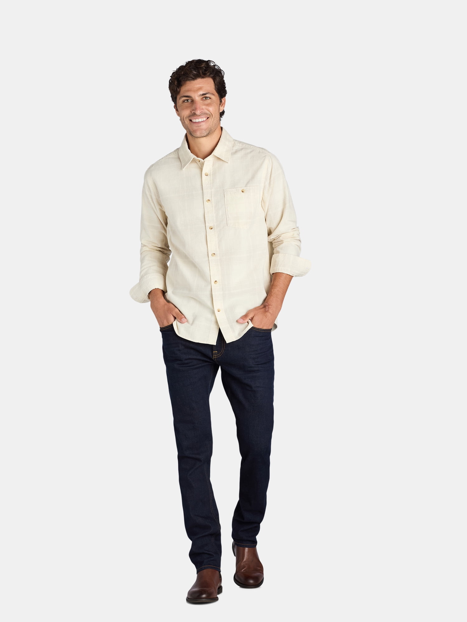 George Men's and Big Men's Corduroy Shirt with Long Sleeves, Sizes S-3XL
