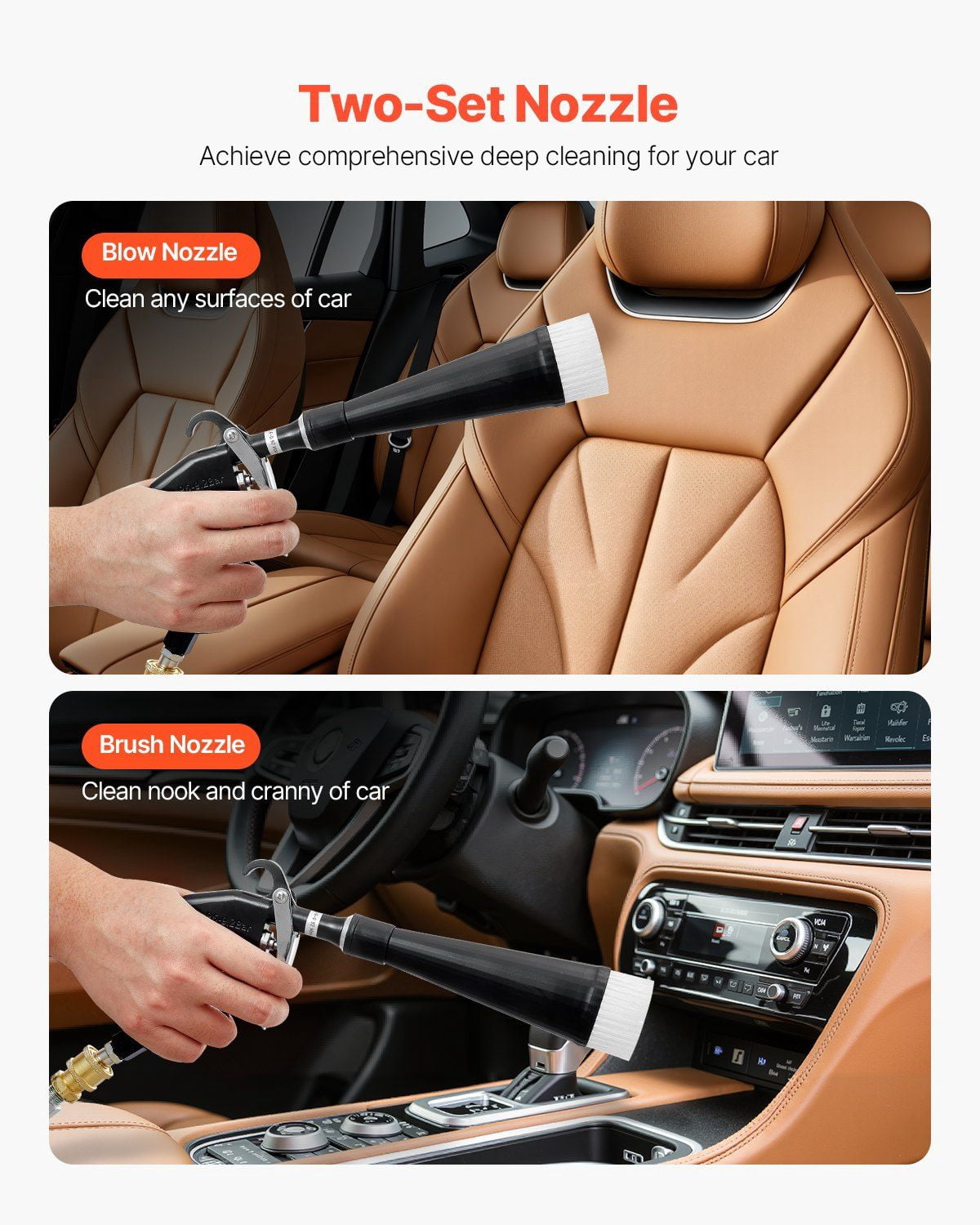 Car Cleaning Gun 6-9.2 Bar High-Pressure Air Blow Gun 2 Nozzles Blasts Dirt Dust