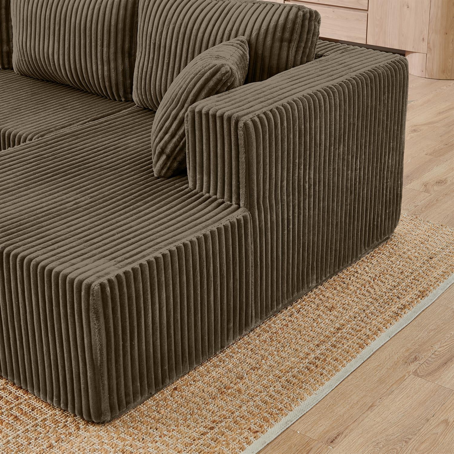 Demi Bonn 132" U-Shaped Modular Sectional Sofa, Modern Corduroy Couch for Living Room & Bedroom, Minimalist Comfy Sleeper Sofa, Brown