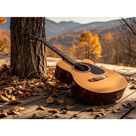 Diamond Painting Guitar in the Fall Forest 5D Diamond Art DIY Kits Full Round Drill Rhinestones by Number Embroidery Arts and Crafts for Living Room Home Wall Decor 12x16 inch