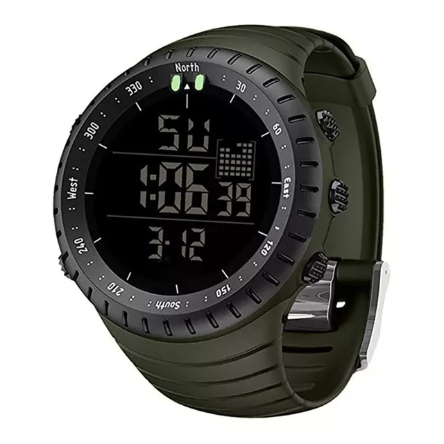 Reloj pulsera digital Smael 1237 con correa de resina color verde militar - fondo negro