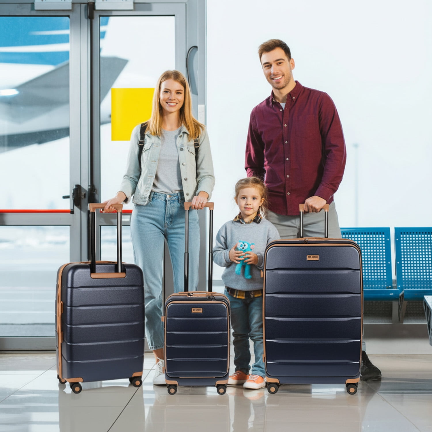 3 Piece Luggage Set,Hardside Expandable Front Opening Spinner Luggage with TSA Lock,Lightweight Hardshell Suitcase Set,20"/24"/28",Blue,CY2431