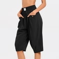 thumbnail image 5 of Bloomae Bermuda Shorts for Women Loose Fit Casual Knee Length Elastic High Waist Baggy Pleated Short Pants Trendy Cozy Beach Vacation Boho Shorts with Pockets, 5 of 9