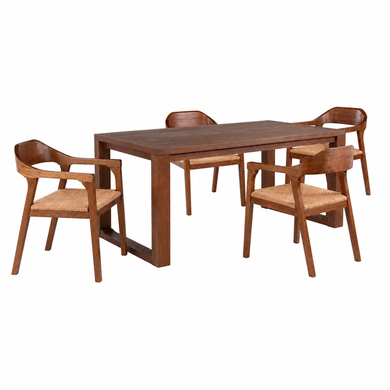 Rasmus 5pc Rush Dining Set - Chestnut Wire-Brush Finish