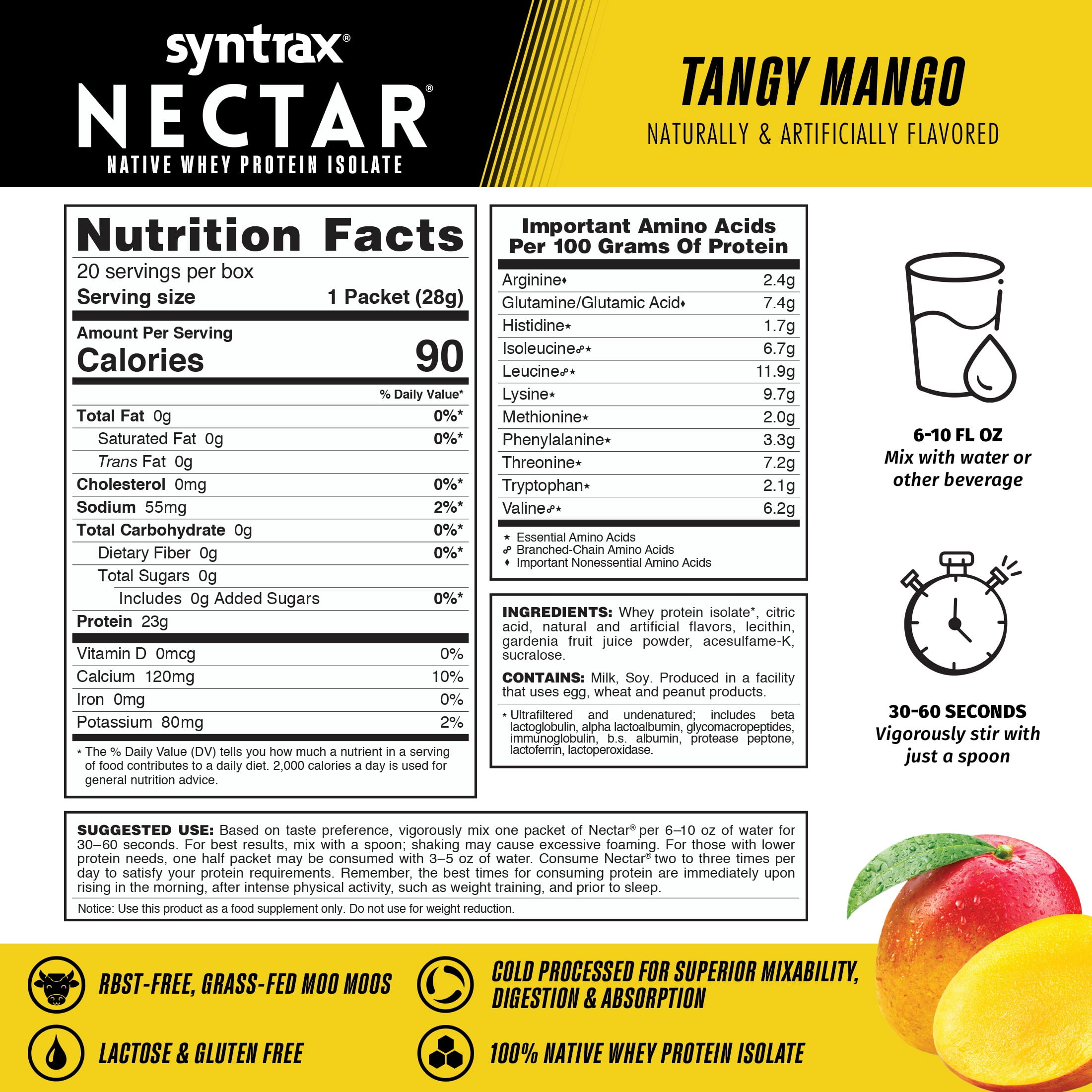 Syntrax Nectar, Tangy Mango, 2 lbs. 100% Whey Protein Isolate, Refreshing Fruit Juice Flavor