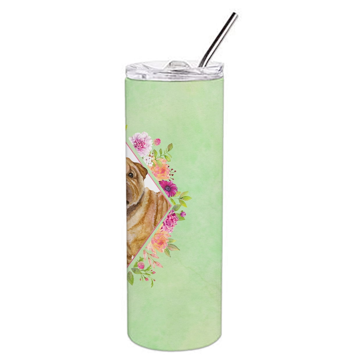 Carolines Treasures CK4341TBL20 Shar Pei Green Flowers Stainless Steel 20 oz Skinny Tumbler 20 oz multicolor