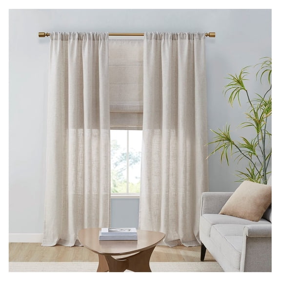 Linen Blend Light Filtering Curtain Panel Pair(2 Pcs Window Panels) Natural Polyester