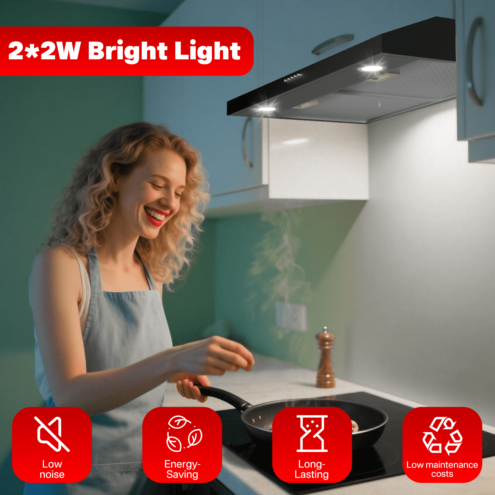 Nardea 30 Inch Under Cabinet Range Hood, 300 CFM Black Kitchen Stove Vent Hood, Ducted/Ductless Convertible with LED Lights & Dishwasher-Safe Filter, Plug-In 120V Exhaust Fan