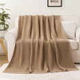 thumbnail image 3 of Battilo Beige Cable Knit Throw Blanket,Lightweight Decorative Waffle Blanket,Tan Chenille Blanket,50"x60", 3 of 9