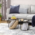 thumbnail image 4 of Set of 2 Scandinavian Style Nesting Side Tables, Black Steel Metal End Tables with Storage Basket, Stackable Round Coffee Tables for Living Room, Bedroom, and Office, 15.75in, 4 of 12