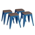 thumbnail image 2 of Emma + Oliver Set of Four Royal Blue Table Height Backless Stacking Welded Iron Stools with Wooden Seats and Under Seat Bracing for Indoor Use, 2 of 10