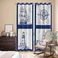 thumbnail image 3 of Nautical Navy Kitchen Curtains 84 Inch Length, Blue Lighthouse Boat Compass Ocean Grommet Top Bedroom Living Room Curtains, Light Filtering Cafe Curtain Drapes 2 Panels Set 84''x84'', 3 of 9