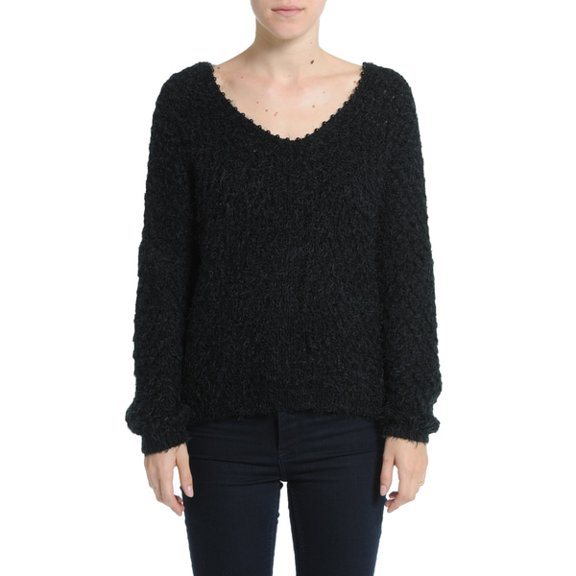 Romeo & Juliet CHARCOAL Women's Beaded Neck Dolman Sleeve Fuzzy Sweater M
