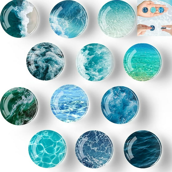12Pcs Glass Refrigerator Magnet Round,Tutuviw Sea Water Magnetic Fridge Sticker,Ocean Crystal Fridge Magnets Decoration for Crafts,Strong Fridge Magnets,Photos Creative Decorative Magnets for Gift