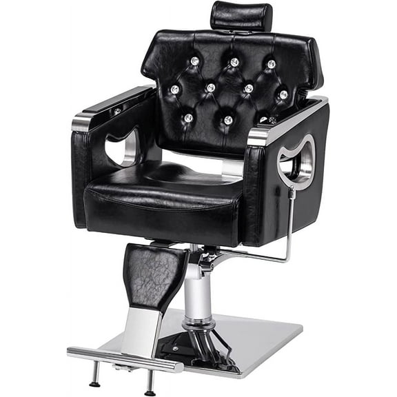 BarberPub Barber Chair Reclining for Antique Hair Spa Salon Styling Beauty Equipment Black 8132