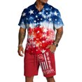 thumbnail image 2 of Mens 4th of July 2 Piece Set Summer Tracksuits 2 Piece Outfits Independence Day Textured Short Sleeve Button Down Shirts and Drawstring Short Sets, 2 of 6