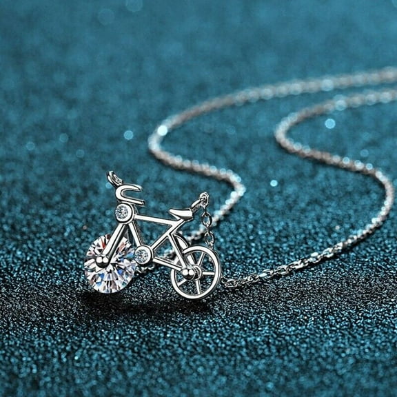 Genuine Classic Round 1.0 ct Moissanite S925 Sterling Silver Bicycle Necklace
