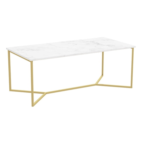Pemberly Row Contemporary 44"L Coffee Table Marble Gold Metal