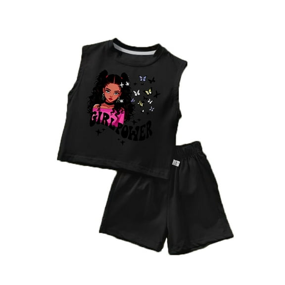 FAOWME Child Girls Summer Outfits 2 Piece Sets Cute Toddler Tank Tops And Shorts Casual Playwear Soft Breathable Comfortable Outfits For Baby Girl Clothes Sets Classic O-Neck Dailywear