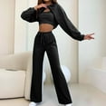 thumbnail image 5 of Scyoekwg Two Piece Sets for Women Solid Color Casual Fashion Loose Crewneck Long Sleeve Tops Wide Legs Pants Two-piece Set Fall Outfits Tracksuit Set (Black,M), 5 of 8