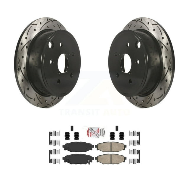 Transit Auto Rear Coated Drilled Slotted Disc Brake Rotors and Ceramic Pads Kit for Car Subaru WRX KDA-102016