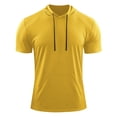 thumbnail image 5 of LADIGASU Man Solid-Color Casual Sports Pocket Drawstring Short Sleeve Hooded Blouse, 5 of 6