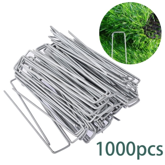 findmall 1000 Pack 6" 11 Gauge Landscape Staples Garden Stakes Galvanized Sod Staples