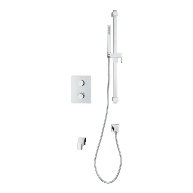 Square 3-functions thermostatic valve, Handheld shower, bath spout or simultaneously, chrome finish