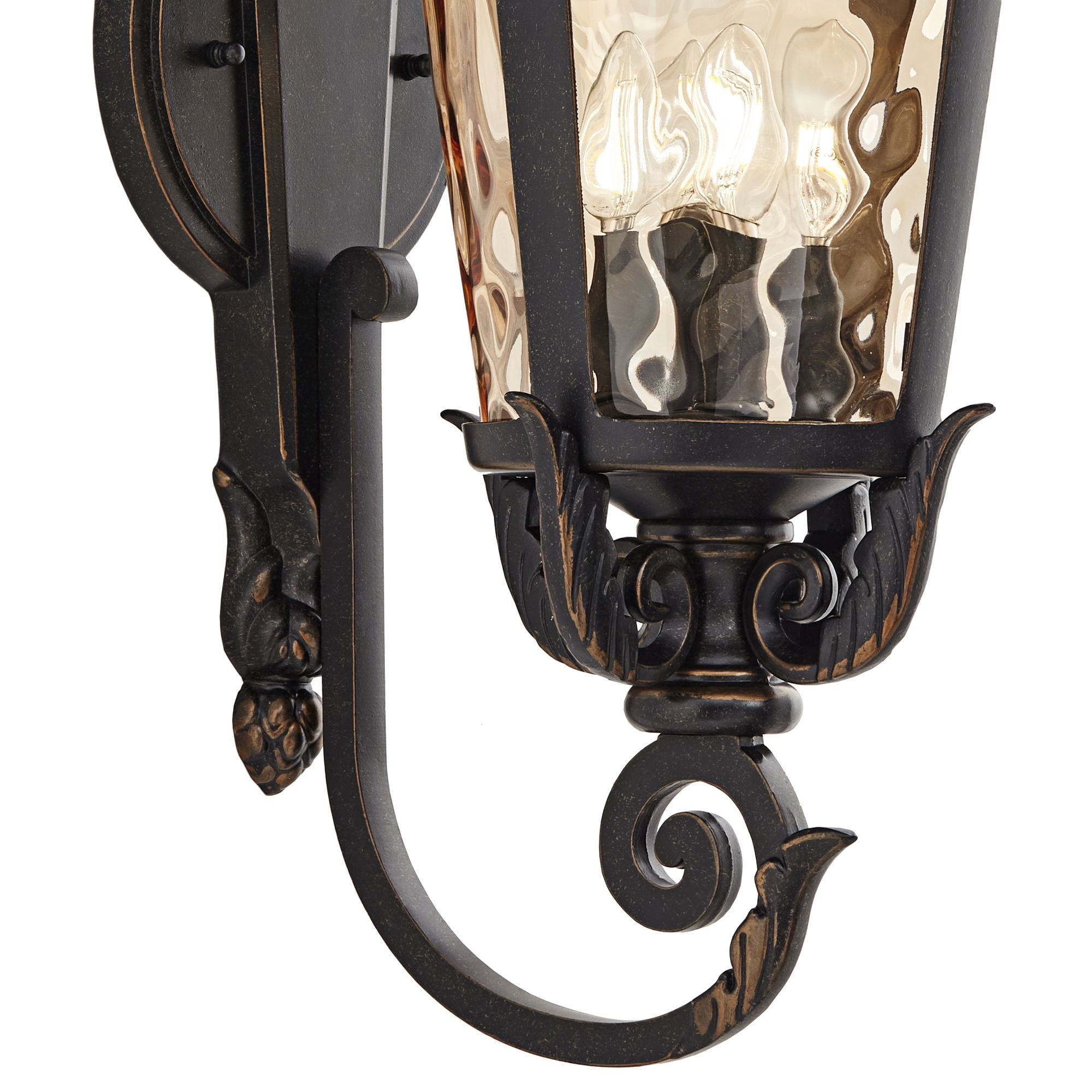 John Timberland Casa Marseille Vintage Rustic Outdoor Wall Light Fixture Veranda Bronze Ornate Scroll 31" Champagne Hammered Glass for Post Exterior