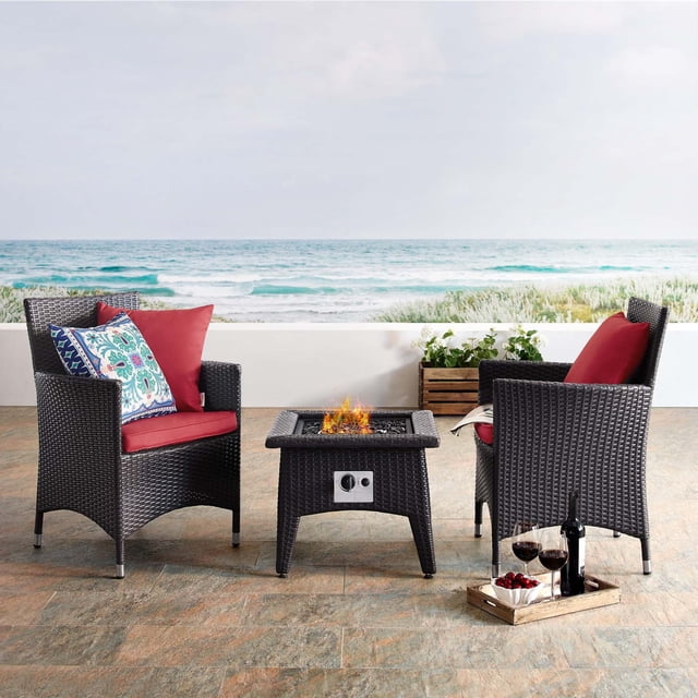 Modway Convene Ensemble de 3 Pcs Mobilier de Patio Extérieur, Foyer en Espresso Rouge
