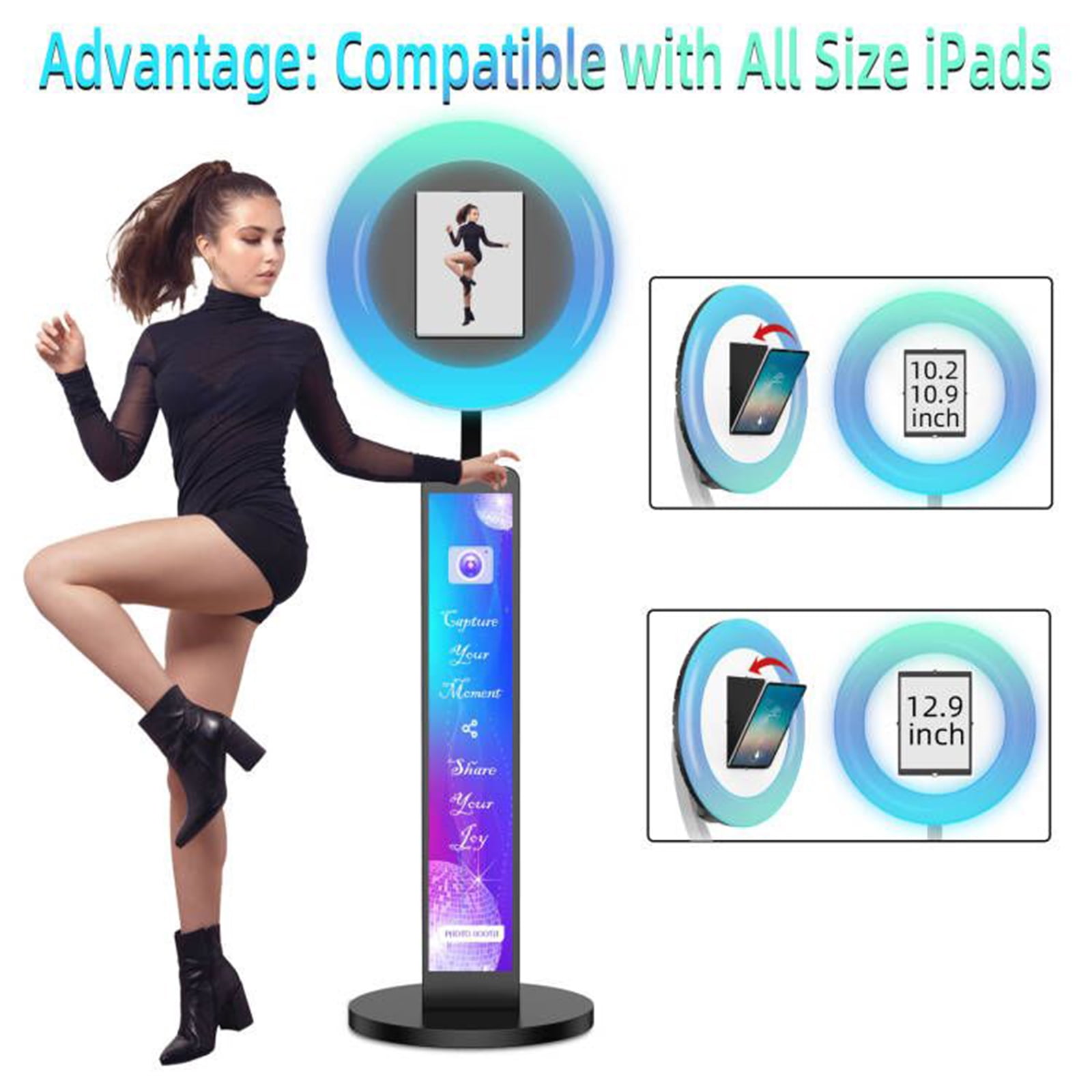 Ipad Photo Booth Compatible with Any Ipad 10.2in 10.9in 12.9in, APP Control Ring Box, Music Sync, Free customized LOGO,Flight Casa