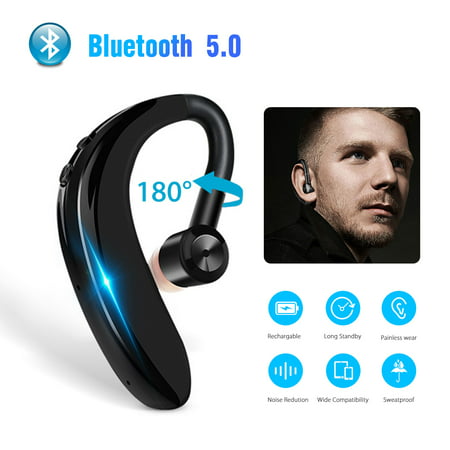 Bluetooth Headset, TSV Bluetooth 5.0 Wireless Noise Reduction Earpiece In-Ear Stereo Headphones with Built-in Mic for Office Business Workout