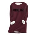 thumbnail image 2 of Tawop Womens Sweatshirts Womens Top Sweatshirts for Women Crew Neck Long Sleeve Warm Fleece Graphic Letter Heavyweight Wine 4XL, 2 of 3