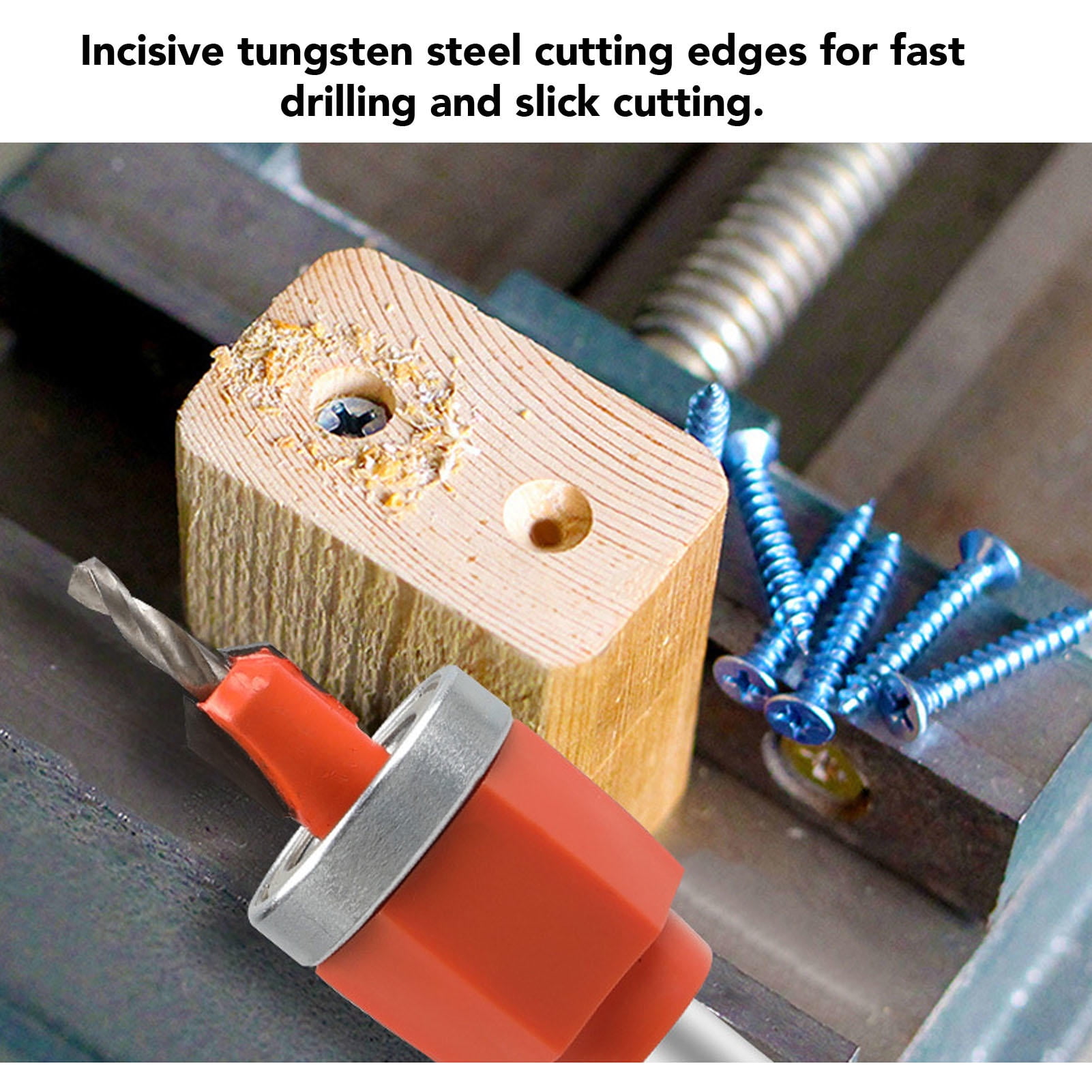 YAHHU 5‑Piece Limit Countersink Drill Bit Set – Cemented Carbide, Built‑In Depth Adjustment, Friction‑Reducing Bearing, Versatile 2.8‑4.0 mm Sizes for Woodworking