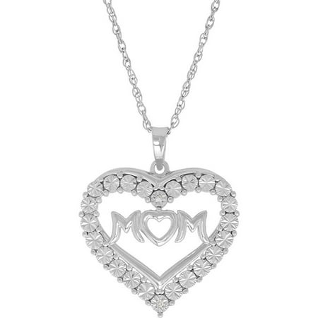 Women's Diamond Accent Mom Sterling Silver Heart Pendant, 18