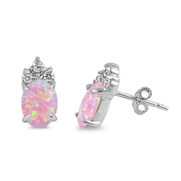 Sterling Silver Elegant Oval Vintage Style Earrings Pink Simulated Opal Jewelry Female Unisex