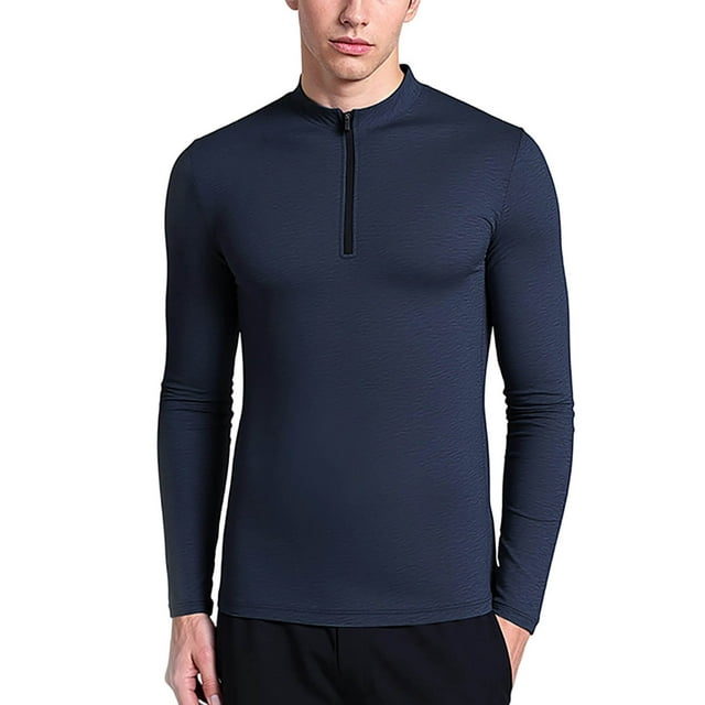 pstuiky Camisas de invierno de manga larga para hombre, Sudadera deportiva de manga larga con cuello alto, cremallera y color sólido de secado rápido para hombre top de hombre xl
