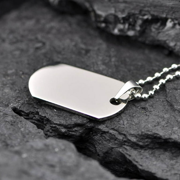 Men's Large Army Dog Tag Pendant Necklace Black Steel Shot Bead 