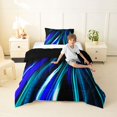 thumbnail image 3 of Manfei Neon Light Stripes Twin Comforter Sets, Abstract Wavy Line Bedding Set, Blue Teal Black, Black Reversible 2 Pieces, 1 Comforter and 1 Pillowcase, 3 of 6