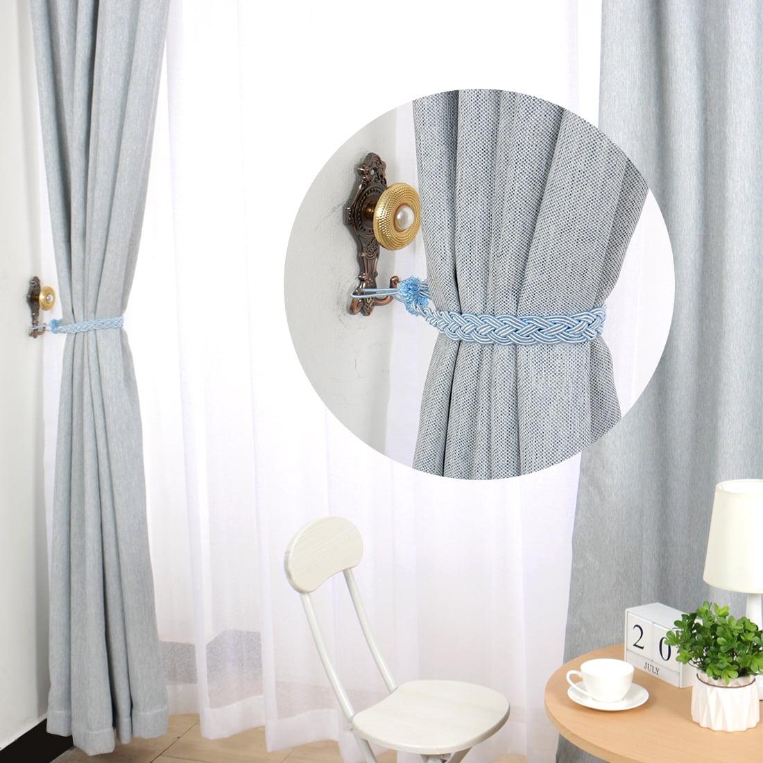 Unique Bargains 4Pcs Curtain Tiebacks 23 Inch Holdbacks Window Tassels Clips Rope