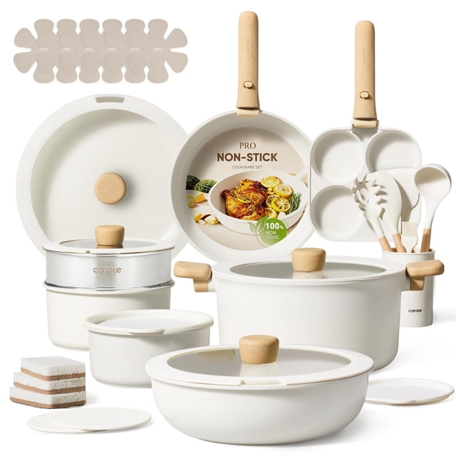 Juego de Cocina CAROTE 33 Piezas Antiadherente con Mango Desmontable